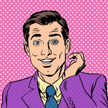 Glamorous man mod handsome mannered major playboy. Pink blazer for young man. Neutral pink background behind