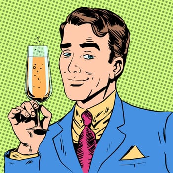 A man with a glass of champagne rendezvous toast the occasion. The elegant gentleman with wine