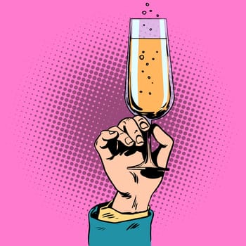 Celebratory toast with a glass of champagne wine in his hand. Drink alcohol wedding event anniversary celebration