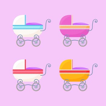 Small vector set with baby-carriages in vintage style.