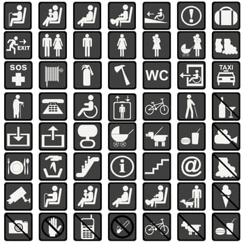 International signs icons used in transportation means