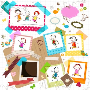 happy kids and photo frame