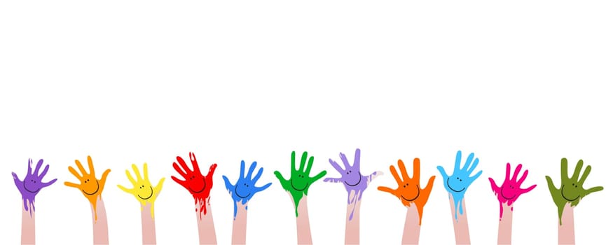 colorful hands with smiling faces