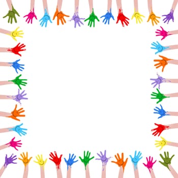 colorful hands with smiling faces