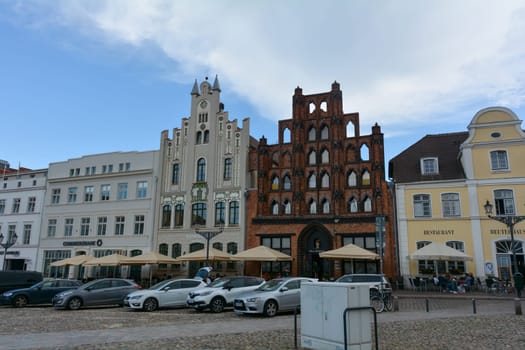 Wismar, Germany, September 10, 2022 - Street in the historic Hanseatic city of Wismar, on the Baltic Sea coast of Mecklenburg-West Pomerania in Germany