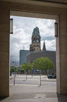 Breitscheidplatz in the Charlottenburg district of Berlin with the Memorial Church, Kaiser Wilhelm Gedächtniskirche