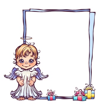 Vector illustration of cute angel with frame.