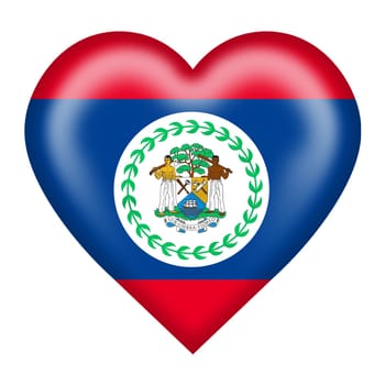 A Belize flag heart button isolated on white with clipping path 3d illustration