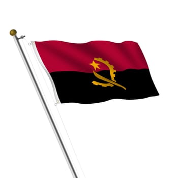 An Angola flagpole 3d illustration on white with clipping path