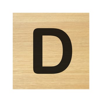 A capital D wood block on white with clipping path