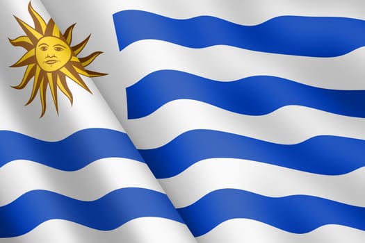 A Uruguay waving flag 3d illustration sun and stripes