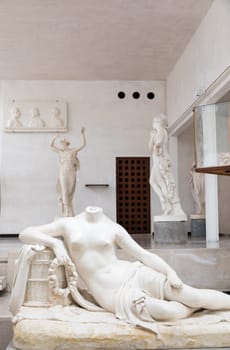 Possagno, Italy - August 2022: Antonio Canova collection. Classical sculptures in white marble, gallery of masterpieces