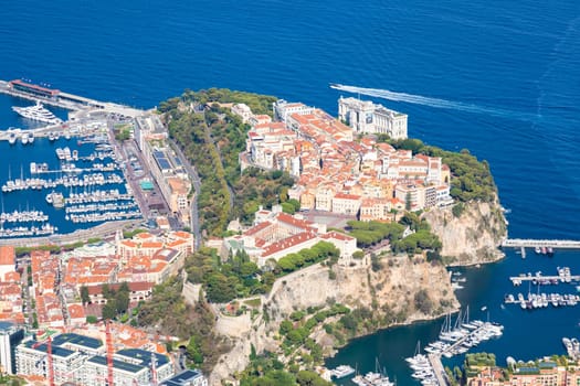 Monte Carlo - August 2022: panoramic view of the city with blue sea in Summer