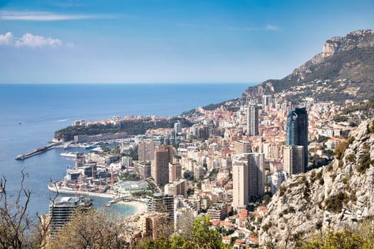 Monte Carlo - August 2022: panoramic view of the city. Monaco port and skyline.