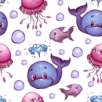 Vector seamless pattern with sea cute animals.