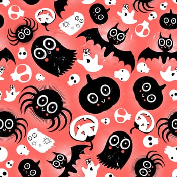 bright graphic pattern Halloween monsters on a red background