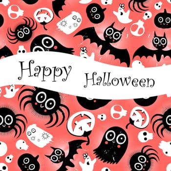 bright graphic background Halloween monsters on a red background