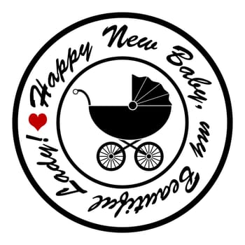 An illustration of a baby carriage as a symbol of the birth of the baby.