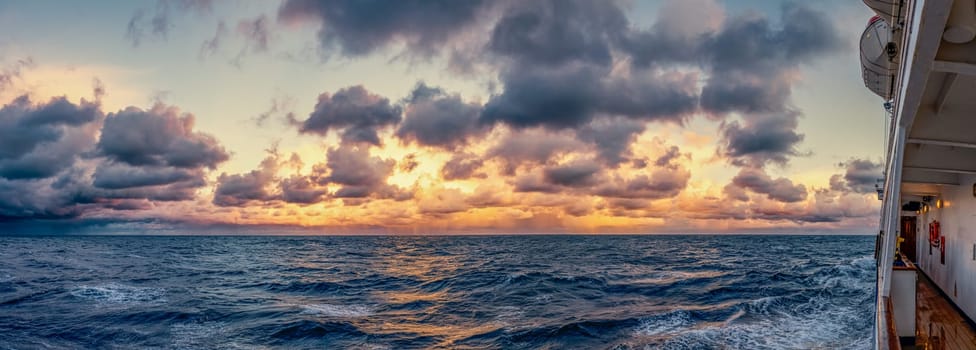 dreamlike sunset panorama on the open wide sea