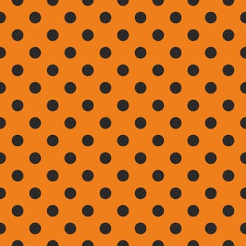 Black polka dots on orange vector background. Tile decoration wallpaper or autumn pattern