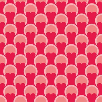 Pink tile vector background with hearts and polka dots for seamless decoration wallpaper
