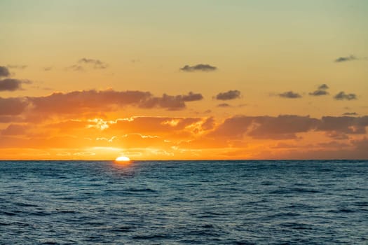 dreamlike sunset panorama on the open wide sea