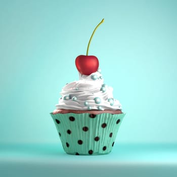 The cherry on the cake metaphor. Delicious cupcake topped with a cherry and whipped cream and sweeties.