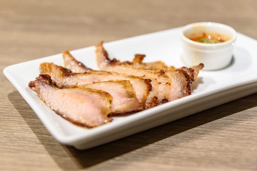 Charcoal-boiled pork neck, Thai style food, selective focus