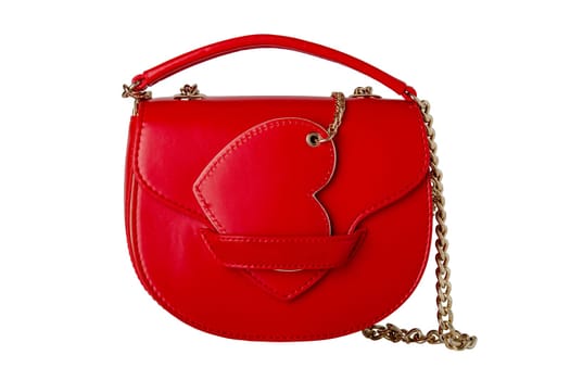 Stylish women's handbag. A fashionable female red luxury handbag isolated on white. Clipping path. Fashionable womans accessories. Advertising.