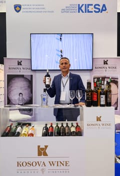 Cracow, Poland - November 5, 2021: International Wine Trade Fair ENOEXPO in Cracow. Producers of wine from all around the world meet the importers distributors and representatives.