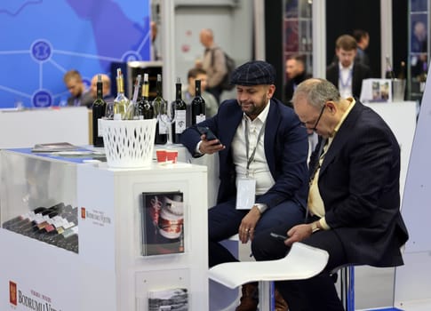 Cracow, Poland - November 5, 2021: International Wine Trade Fair ENOEXPO in Cracow. Producers of wine from all around the world meet the importers distributors and representatives.