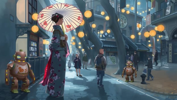 Beautiful girl wearing japanese traditional kimono, Japan.