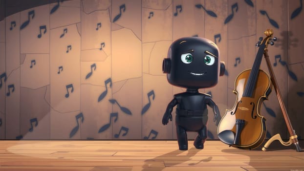 The humanoid robot with big eyes showcases its palm in a normal place