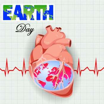 Earth Day - showing heart pulse line graph to save the earth