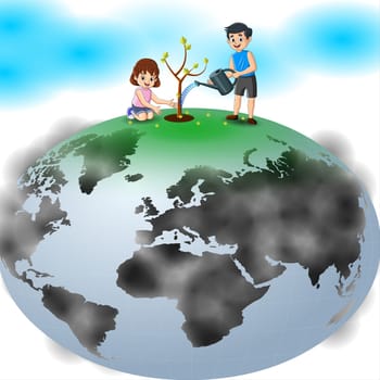 Children planting trees on Earth Day - the importance of loving nature