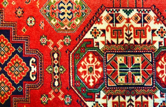 bright red oriental pattern ornament, vintage carpet