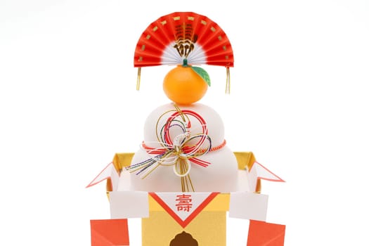 Traditional Japanese new year decoration Kagamimochi, Japanese word of this photography means "celebration or congraturations"""