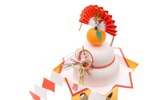 Traditional Japanese new year decoration Kagamimochi, Japanese word of this photography means "celebration or congraturations"""