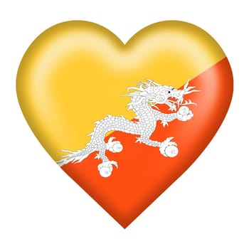 A Bhutan flag heart button isolated on white with clipping path 3d illustration