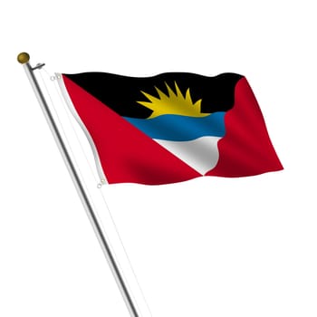 An Antigua and Barbuda flagpole 3d illustration on white with clipping path