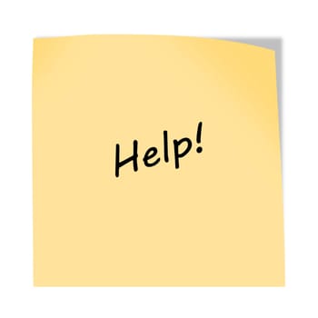 A Help 3d illustration post note reminder on white with clipping path