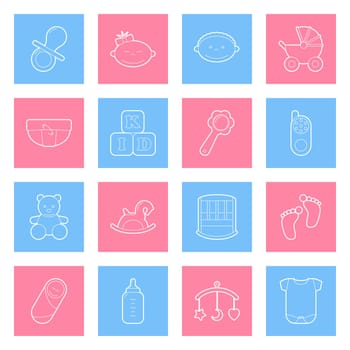 Baby lines icons set graphic illustration design