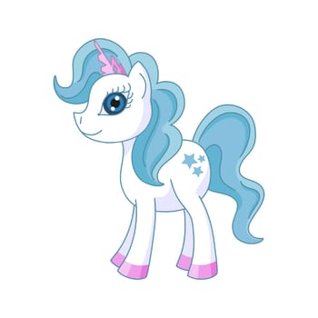 Vector illustration of cute horse princess, royal pony with a magnificent mane and tail