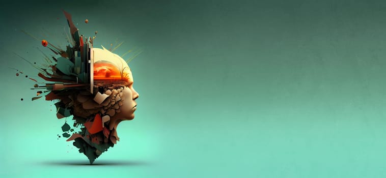 Man with creative light bulb, explosion of ideas, colorful splashes, brainstorming for solutions, smart brain, generative AI
