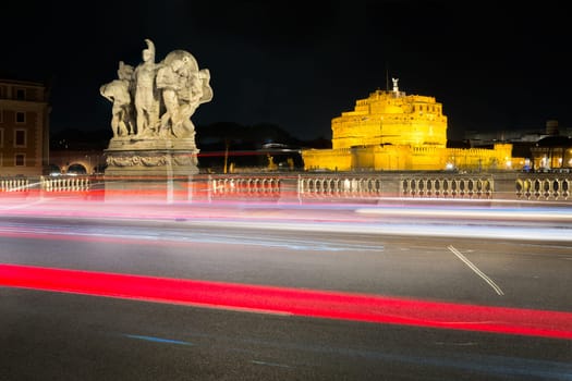 the night view of Castle sant' angelo in Rome, Italy