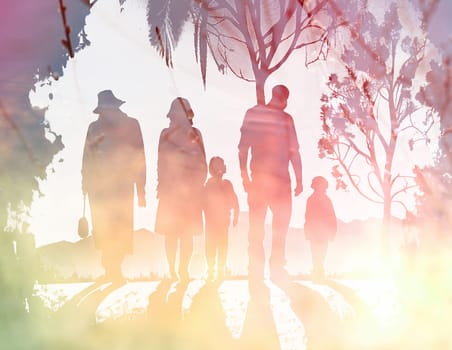 Family life, mother, father and children, grandparents, social support, mental health and lifestyle concept, generative AI