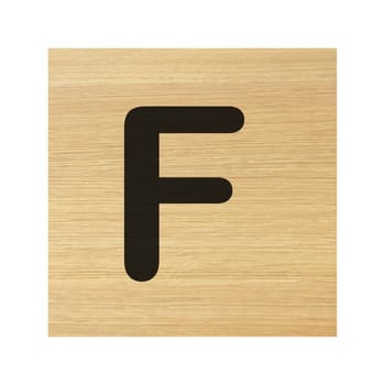 A capital F wood block on white with clipping path