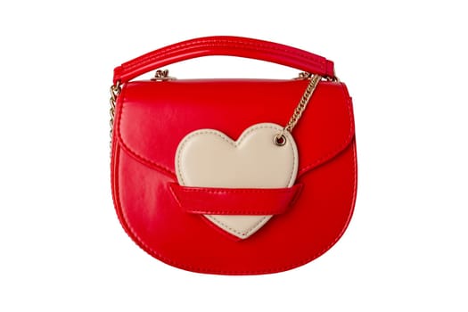 Stylish women's handbag. A fashionable female red luxury handbag isolated on white. Clipping path. Fashionable womans accessories. Advertising.