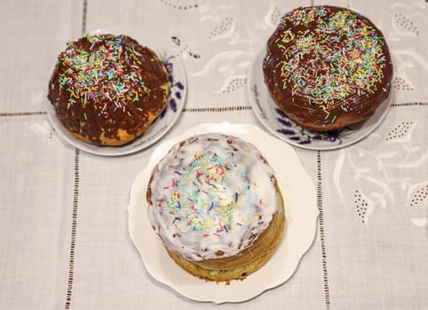 Traditional Ukrainian Easter Cake Kulich or Orthodox Christian Easter Bread.