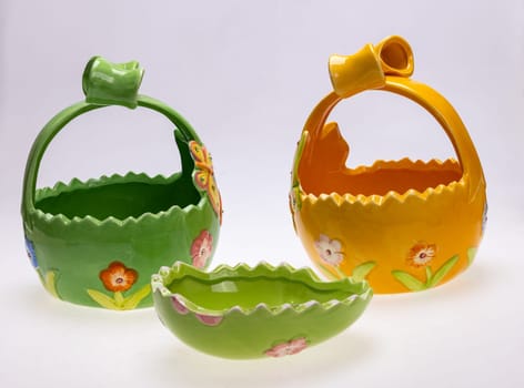 Colorful ceramic Easter decorations with butterfly motifs